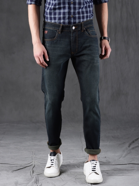 

WROGN Men Blue Slim Fit Mid-Rise Low Distress Stretchable Jeans, Navy blue
