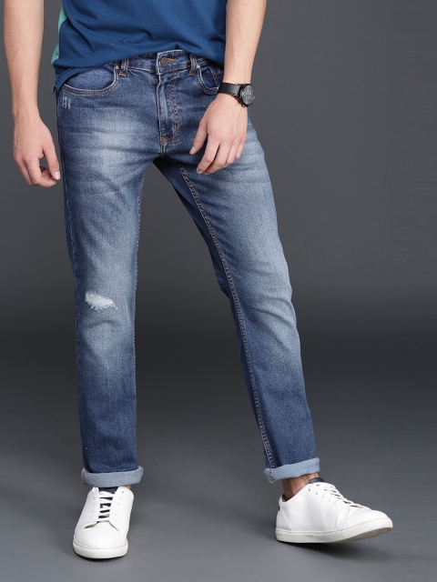 

WROGN Men Blue Slim Fit Mid-Rise Low Distress Stretchable Jeans