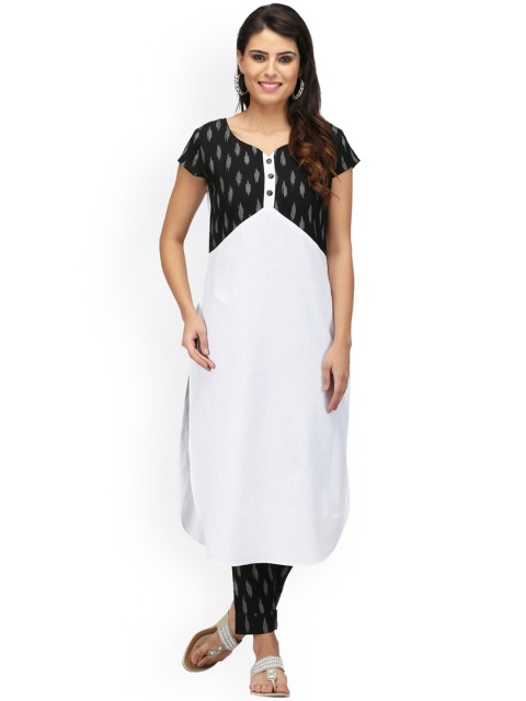 

Abhishti Women White & Black Yoke Design Straight Kurta