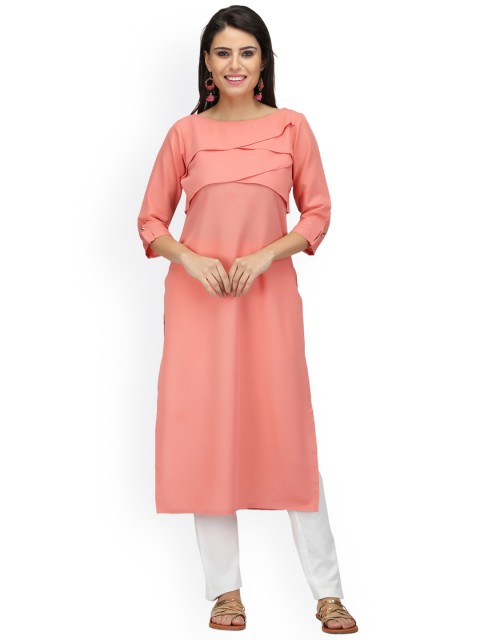 

Abhishti Women Peach-Coloured Layered Straight Kurta