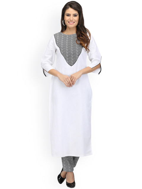 

Abhishti Women White Chevron Print Straight Kurta