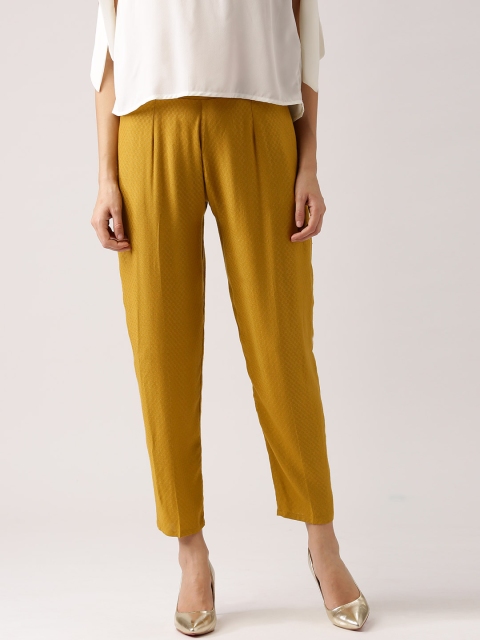 

Libas Women Mustard Yellow Self-Design Cropped Trousers