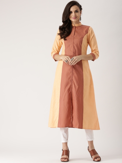 

Libas Women Peach-Coloured & Rust Orange Checked A-Line Kurta