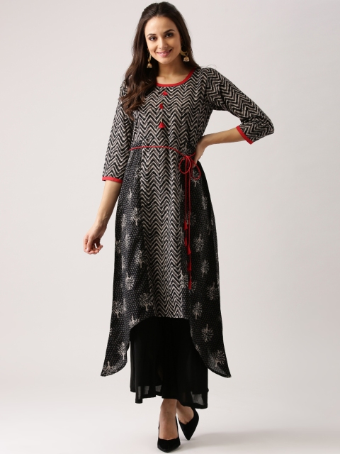 

Libas Women Black & Grey Printed A-Line Kurta