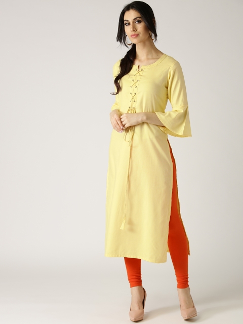 

Libas Women Yellow Solid Straight Kurta