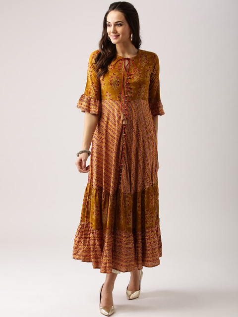 

Libas Women Mustard Yellow & Red Printed Anarkali Kurta