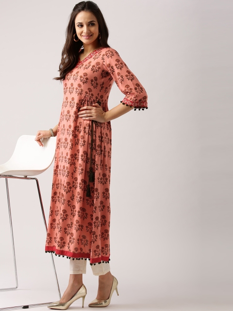 

Libas Women Coral Pink & Red Printed A-Line Kurta