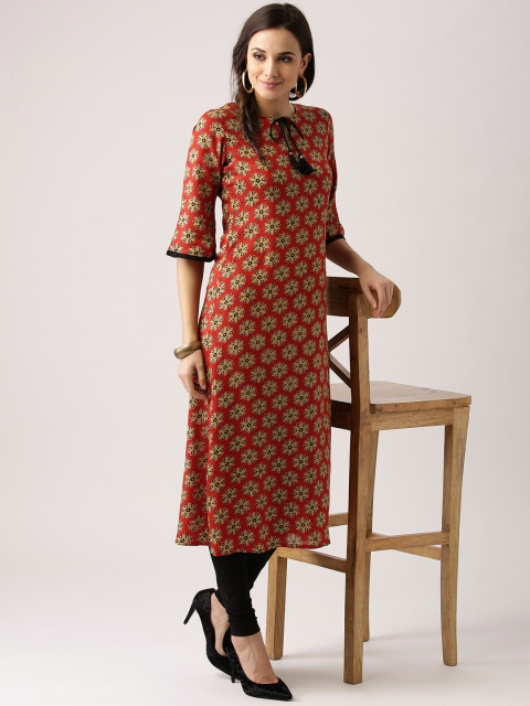 

Libas Women Red & Olive Green Printed A-Line Kurta