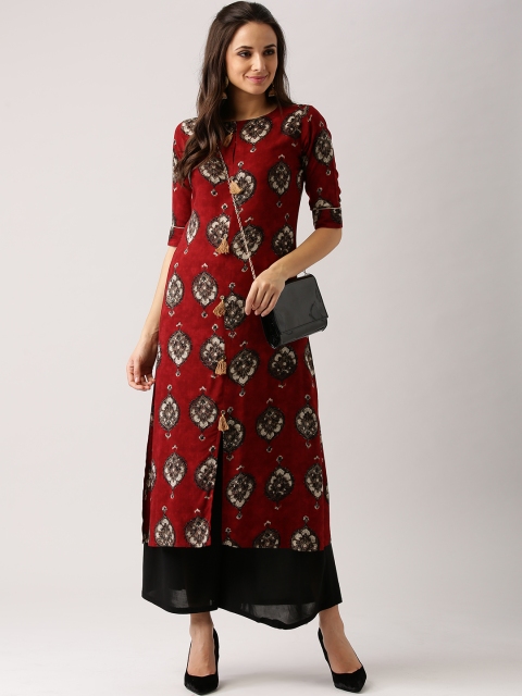 

Libas Women Maroon & Beige Printed A-Line Kurta