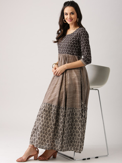

Libas Women Grey & Brown Printed Anarkali Kurta