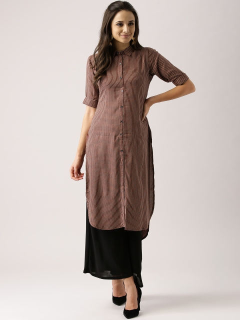 

Libas Women Brown & Rust Red Checked Pathani Kurta