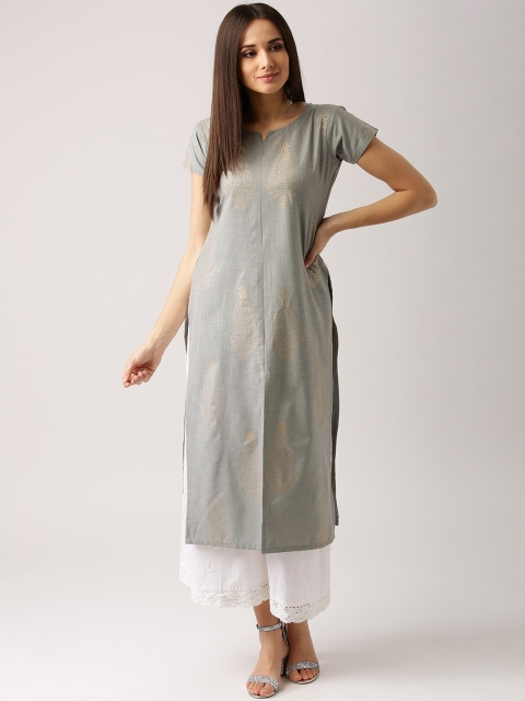 

Libas Women Grey Block Print Straight Kurta
