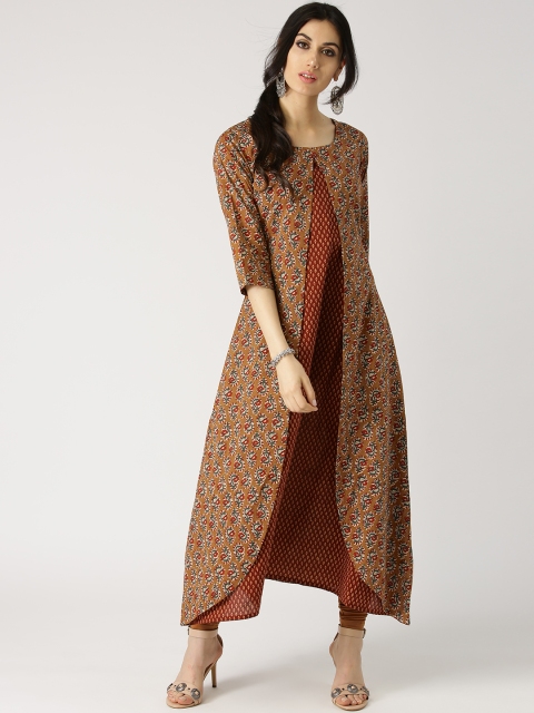 

Libas Women Brown & Maroon Printed Layered A-Line Kurta