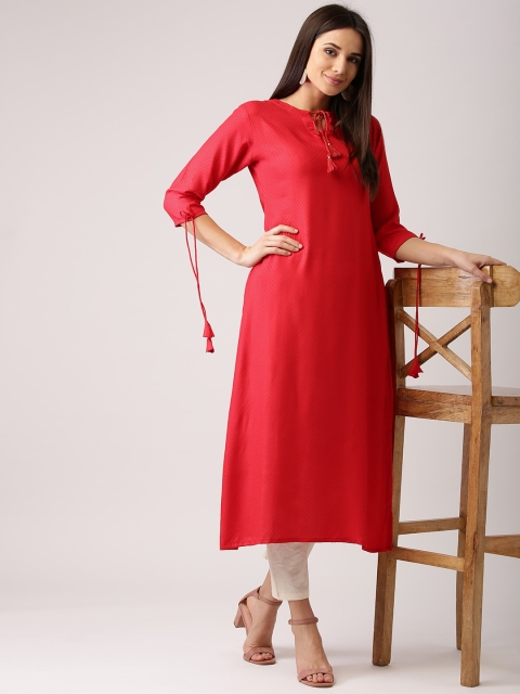 

Libas Women Red Woven Design A-Line Kurta