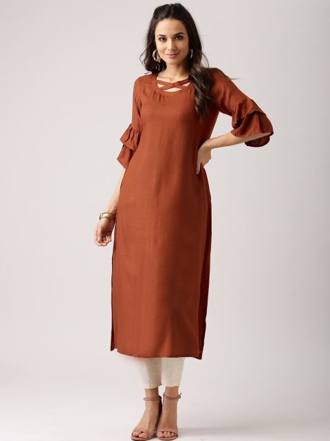 

Libas Women Rust Brown Woven Design A-Line Kurta