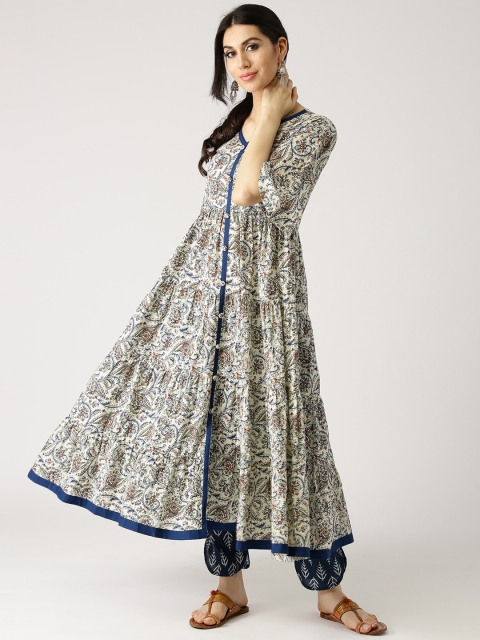 

Libas Women Off-White & Navy Blue Printed Kurta with Trousers