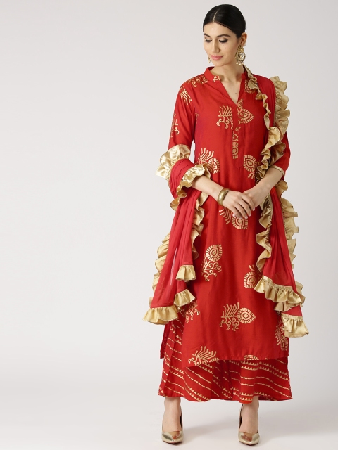 

Libas Women Red Printed Kurta with Palazzos & Dupatta