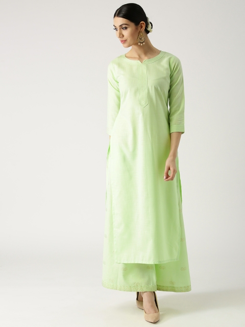 

Libas Women Green Solid Straight Kurta with Palazzos