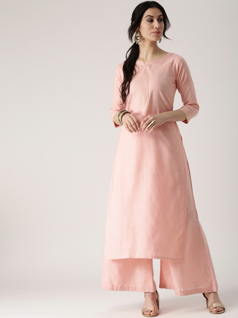 

Libas Women Pink Solid Kurta with Printed Palazzos