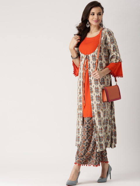 

Libas Women Beige & Orange Printed Kurta with Palazzos