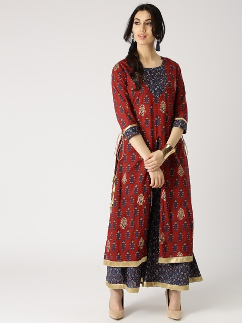 

Libas Women Maroon & Blue Printed Kurta with Palazzos