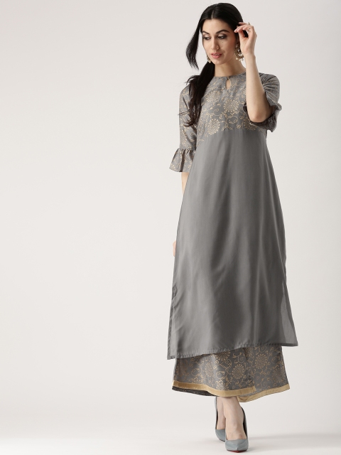 

Libas Women Grey Solid Kurta with Palazzos