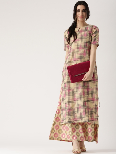 

Libas Women Beige & Pink Printed Kurta with Palazzos