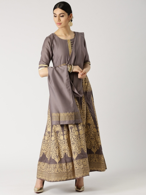 

Libas Women Mauve & Golden Printed Anarkali Kurta with Churidar & Dupatta