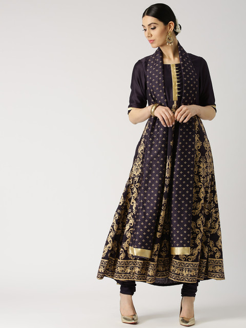 

Libas Women Purple Printed Anarkali Kurta with Churidar & Dupatta