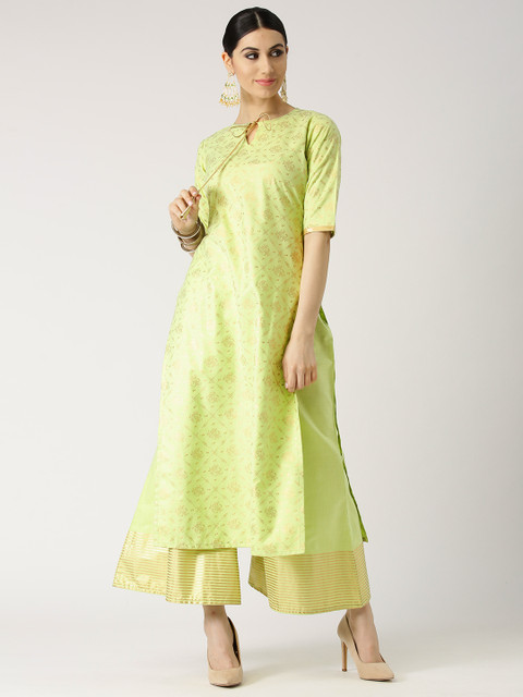 

Libas Women Green Printed Straight Kurta with Palazzos