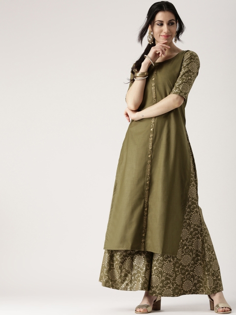 

Libas Women Olive Green Solid Kurta with Palazzos