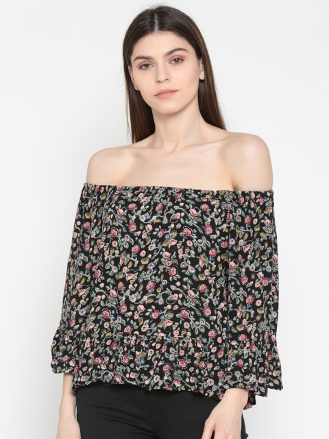 

Ginger by Lifestyle Women Black Floral Print Bardot Top