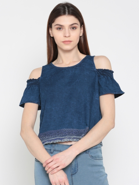 

Ginger by Lifestyle Women Blue Cold-Shoulder Top
