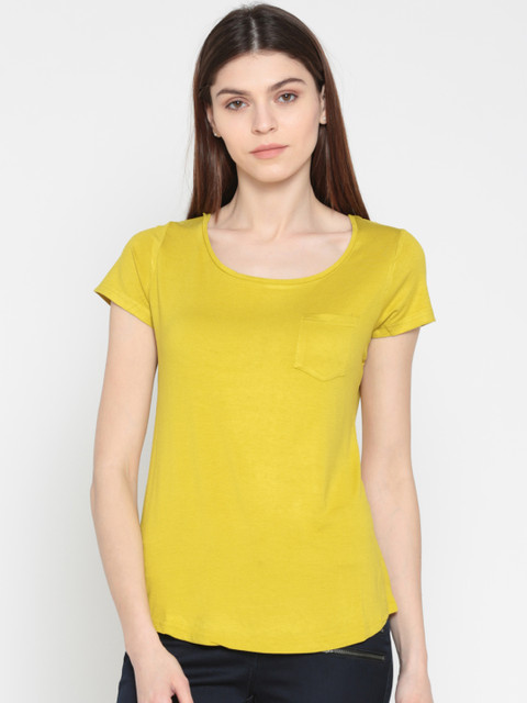 

Fame Forever by Lifestyle Women Yellow Solid Round Neck T-shirt