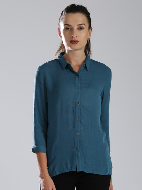 

Bossini Women Teal Blue Regular Fit Solid Casual Shirt