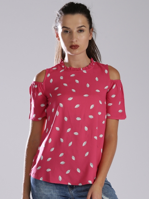 

Bossini Women Pink Printed Cold Shoulder Top