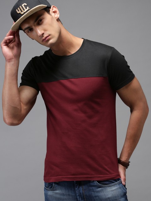 

HERE&NOW Men Maroon Colourblocked Round Neck T-shirt