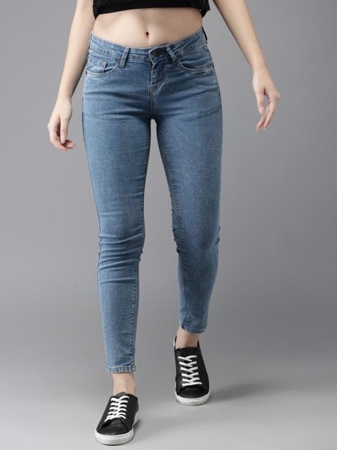 

HERE&NOW Women Blue Skinny Fit Mid-Rise Cropped Clean Look Stretchable Jeans