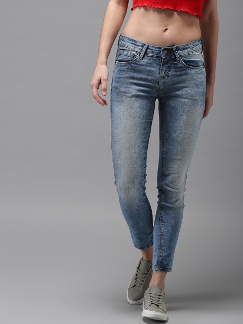 

HERE&NOW Women Blue Skinny Fit Mid-Rise Clean Look Stretchable Cropped Jeans