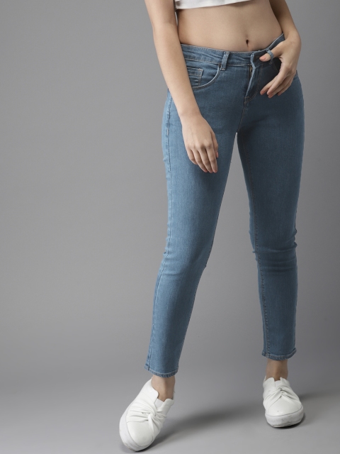 

HERE&NOW Women Blue Skinny Fit Mid-Rise Cropped Clean Look Stretchable Jeans
