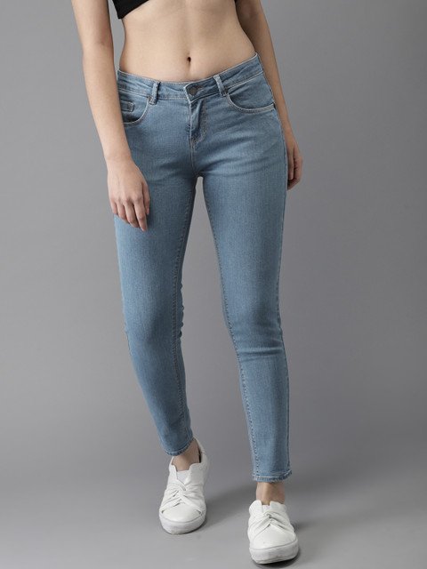 

HERE&NOW Women Blue Skinny Fit Mid-Rise Cropped Clean Look Stretchable Jeans