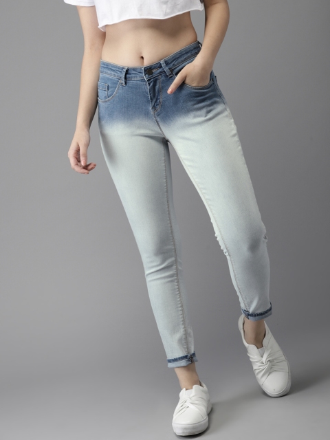 

HERE&NOW Women Blue Skinny Fit Mid-Rise Cropped Clean Look Stretchable Ombre Jeans