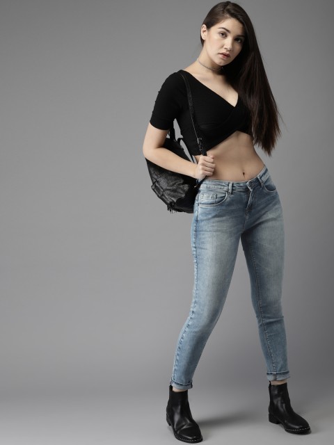 

HERE&NOW Women Blue Skinny Fit Mid-Rise Cropped Clean Look Stretchable Jeans