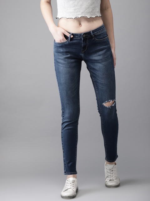 

HERE&NOW Women Blue Skinny Fit Mid-Rise Slash Knee Stretchable Jeans