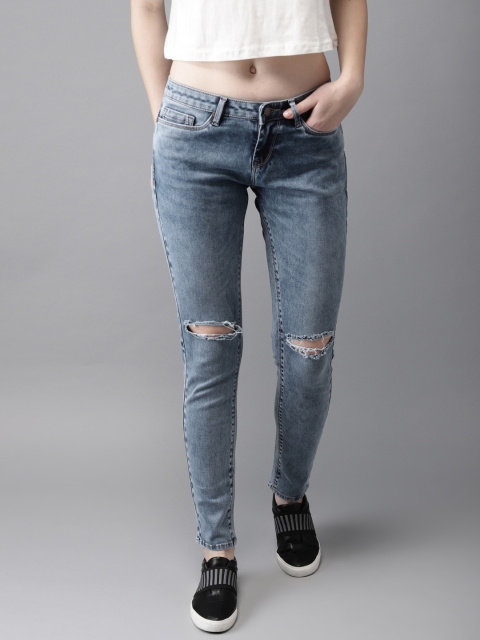 

HERE&NOW Women Blue Skinny Fit Mid-Rise Slash Knee Stretchable Jeans