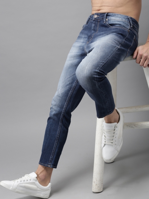 

HERE&NOW Men Blue Slim Fit Cropped Mid-Rise Clean Look Stretchable Jeans