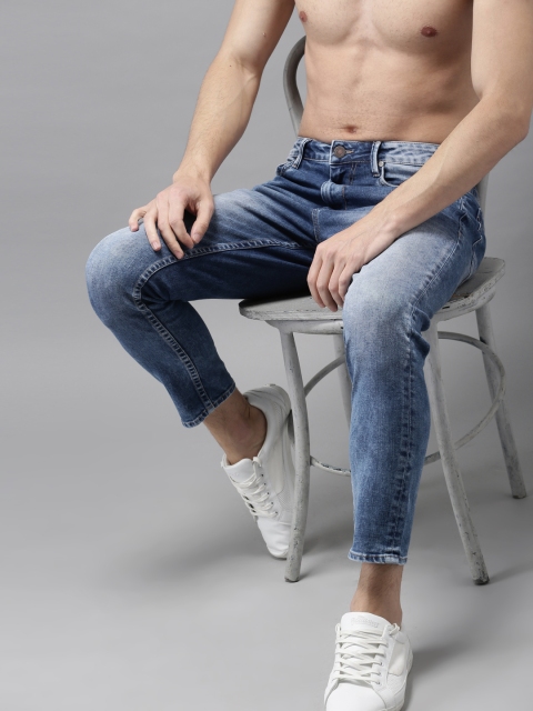 

HERE&NOW Men Blue Slim Fit Cropped Mid-Rise Clean Look Stretchable Jeans