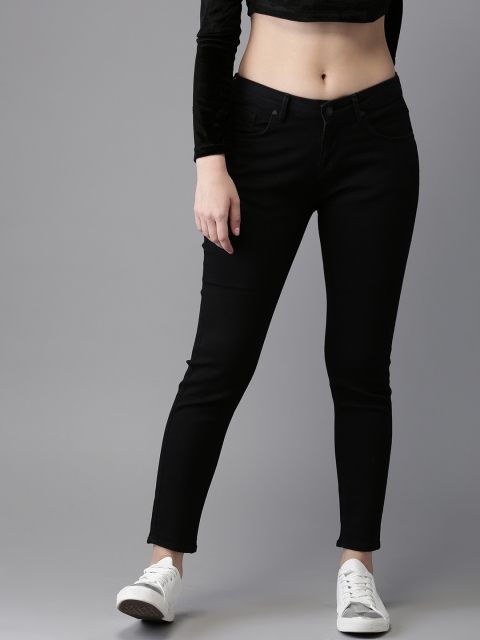 

HERE&NOW Women Black Skinny Fit Mid-Rise Cropped Clean Look Stretchable Jeans