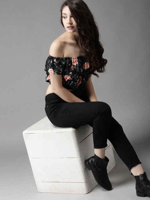 

HERE&NOW Women Black Skinny Fit Mid-Rise Cropped Clean Look Stretchable Jeans