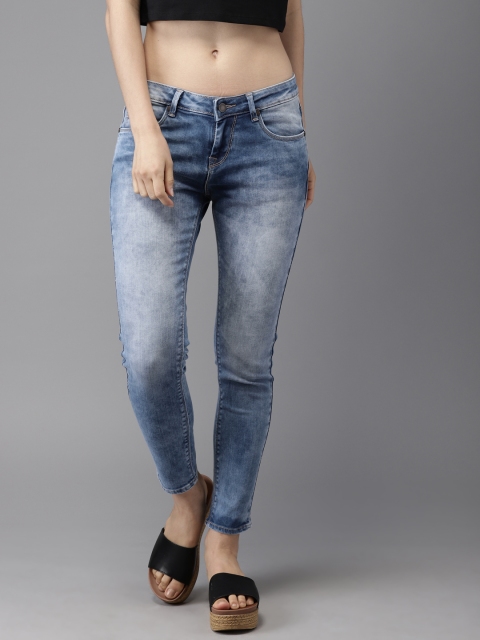 

HERE&NOW Women Blue Skinny Fit Mid-Rise Cropped Clean Look Stretchable Jeans